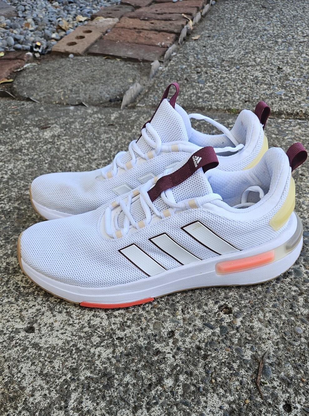 Adidas Women's White Mesh Athletic Sneakers with Burgundy Accents